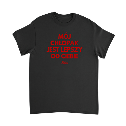 Czarna koszulka z napisem „Mój Chłopak Jest Lepszy od Ciebie” – nadruk z przodu – Selune